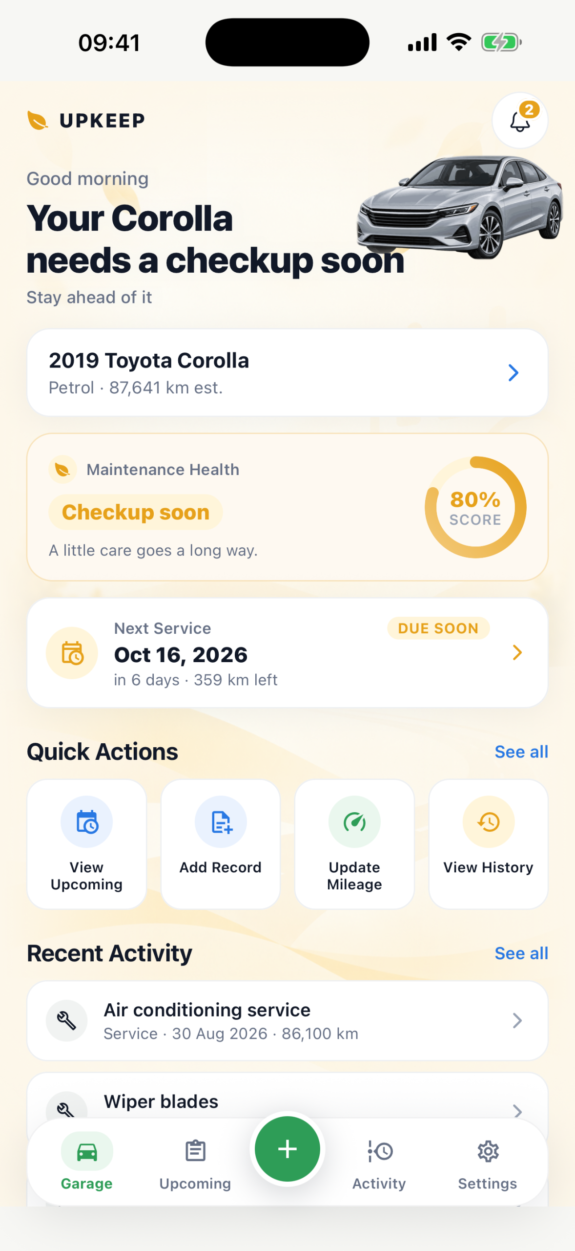 Upkeep app screen
